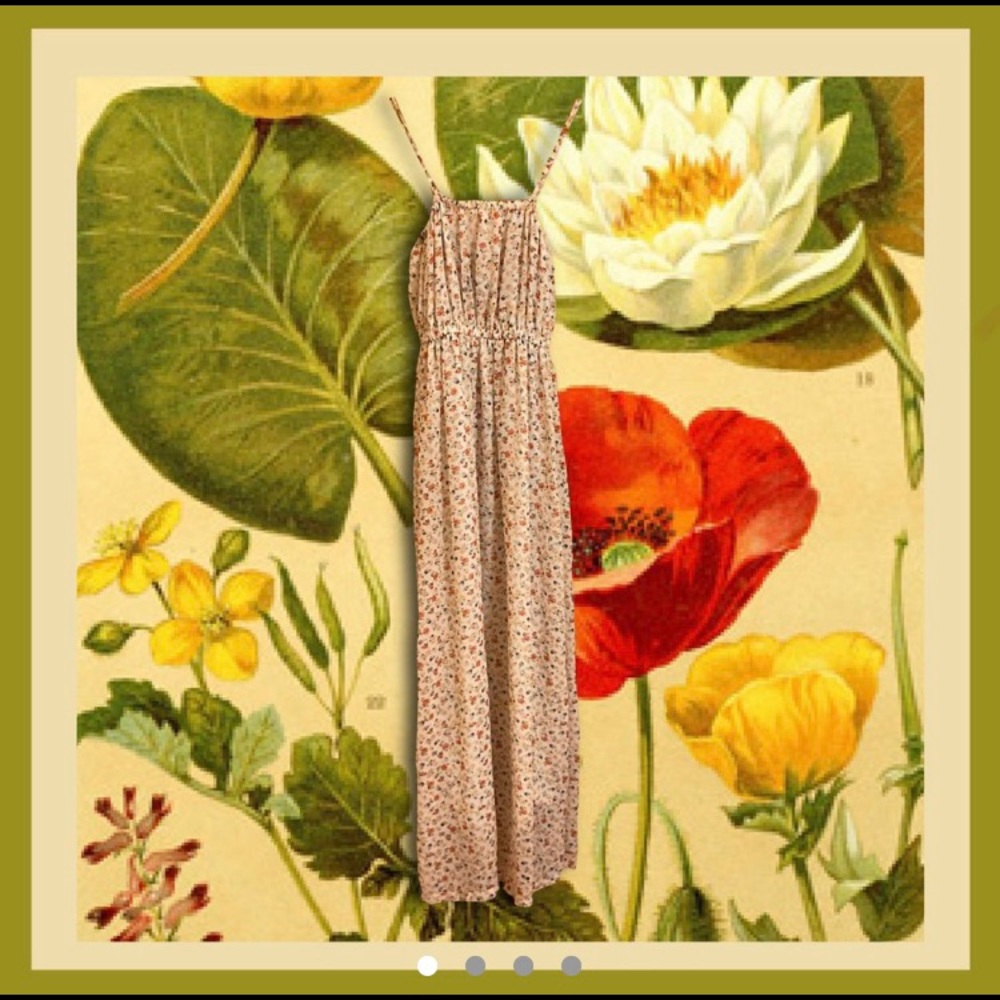 Rose Pattern White Vintage Summer Maxi Dress
